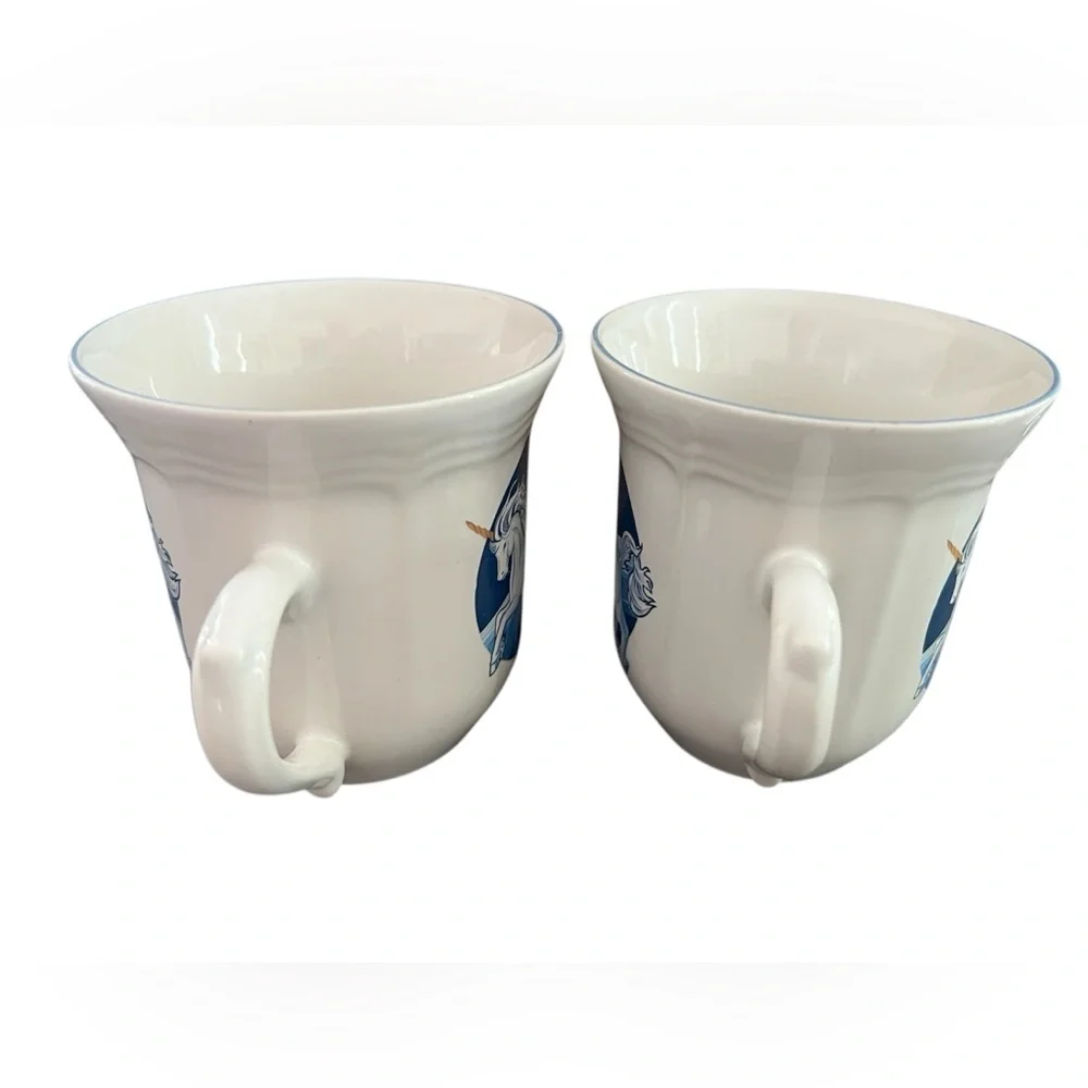 Vintage Tienshan Stoneware Unicorn Tea Coffee Cups Set Of 2 Blue Galaxy 80s EUC